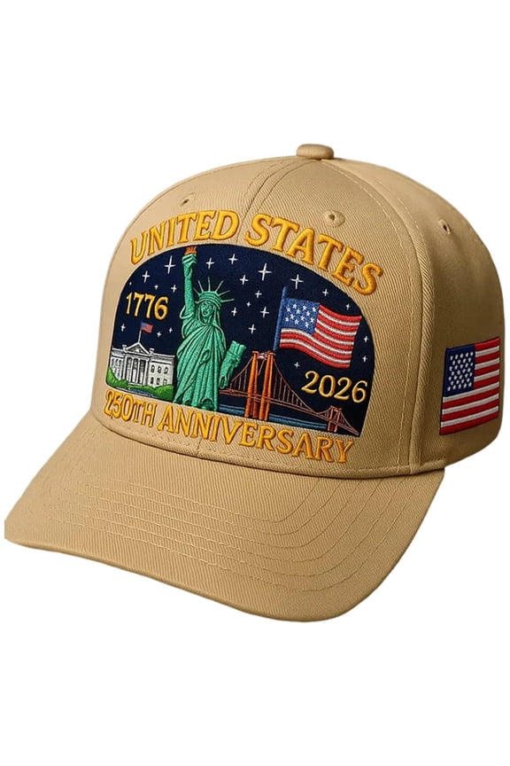 250th Anniversary USA Hat - Bald Eagle Embroidery Patrioticic Baseball Cap, Eagle & Liberty 250 Year American Anniversary Hat (Khaki, One Size)