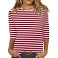thumbnail image 1 of vigerkar 3/4 Length Sleeve Womens Tops Summer Three Quarter Striped Shirts Dressy Casual Printed Tunic Tops Women Blouses Red, XXL, 1 of 3