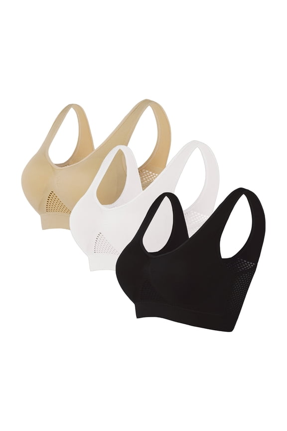 3 Pack Breathable Anti-Sagging Sports Bras for Women Cooling Comfort Wireless Bra Breathable Lift Up Air Bras Orange, L