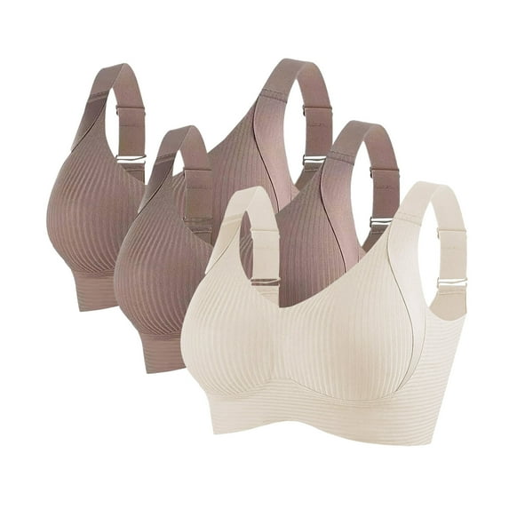 vigerkar 3 Pack Invisible Lift Bras for Women, Adjustable Wire-Free Non-Marking Solid Color Four Rows Bras Rose Gold, 3XL