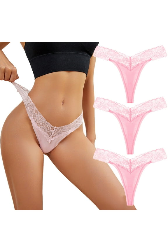 3 Pack Women G-String Thongs Sexy Underwear Low Rise Cotton Panties Breathable Stretch Underpants Bikini Briefs Pink, L