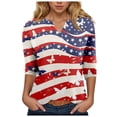 thumbnail image 1 of vigerkar 4th of July Outfits for Women American Flag Stars and Stripes Print V Neck 3/4 Sleeve T Shirts Ladies Patriotic Tops (Brick Red, L), 1 of 6