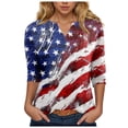 thumbnail image 1 of vigerkar 4th of July Outfits for Women American Flag Stars and Stripes Print V Neck 3/4 Sleeve T Shirts Ladies Patriotic Tops (Red, S), 1 of 6