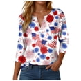 thumbnail image 1 of vigerkar 4th of July Shirts for Women Henley V Neck Button 3/4 Sleeve Tops Independence Day American Flag Patriotic T Shirts (Red, S), 1 of 8