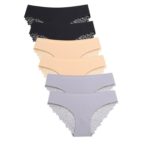 vigerkar 6 Pack Sexy Underwear for Women Silky Seamless No Show Panties Ladies Lace Bikini Lightweight Cheeky Hipster A, L