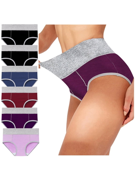 6 Pack Womens Cotton Underwear High Waist Full Coverage Briefs Soft Breathable Postpartum Panties Stretch Underpants Multicolor, L