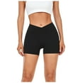 thumbnail image 1 of vigerkar Athletic Shorts for Women Slim Tummy Control V Cross Waist Short Leggings Bike Dance Gymnastics Yoga Shorts Black, S, 1 of 9