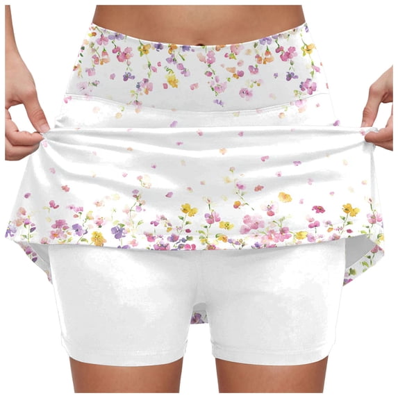 vigerkar Athletic Skorts Women with Pockets Size High Waist Golf Tennis Skirt Tummy Control Summer Floral Print Short (White, XXL)
