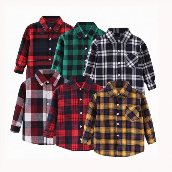 vigerkar Baby Boys Girls Button Down Plaid Long Sleeve Shirt(2T-8T) (Grey, 3-4 Years)