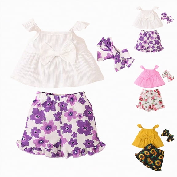 vigerkar Baby Girl Summer Clothes Cute Ruffle Tops Dress Shorts Outfits Set Bloomers Princess Outfit (Yellow, 3-6 Months)