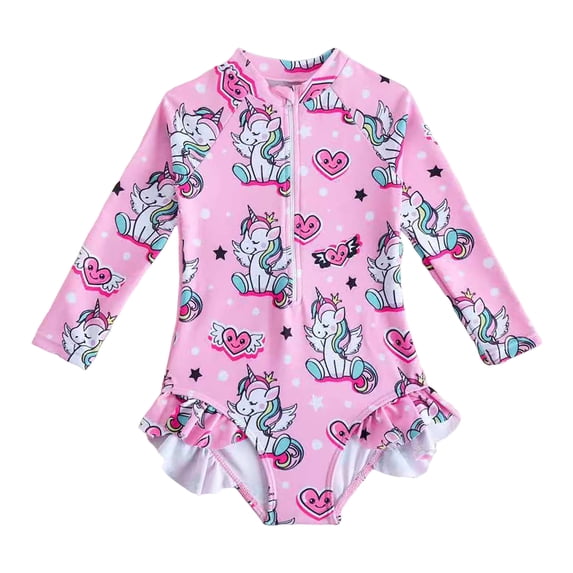 vigerkar Baby Girls' One Piece Swimsuit Rash Guard Swimwear Long Sleeve with UPF 50+ Sun Protection (Pink, 2-3 Years)