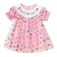thumbnail image 1 of vigerkar Baby Girls Tutu Dress Summer Sparkly Bow Letter Short Sleeve A-line Tulle Princess Birthday Party Dresses Sundress (Pink, 6-12 Months), 1 of 6