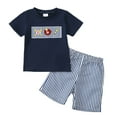 thumbnail image 1 of vigerkar Baby Toddler Boys Clothes Set Fish/Baseball Short Sleeve T-Shirts Tops + Plaid/Striped Shorts 2 Piece Summer Outfit (Dark Blue, 2-3Y), 1 of 4