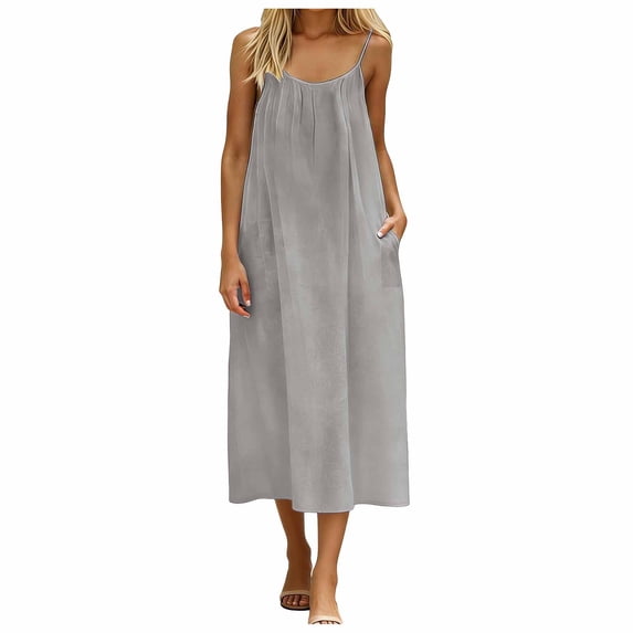 vigerkar Backless Cami Dresses for Women Sleeveless Open Back Lounge Linen Dress Beach Vacation Maxi Sundress with Back Tie (Silver, L)