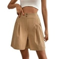 thumbnail image 1 of vigerkar Bermuda Shorts for Women Knee Length Casual Summer 2025 Trendy Elastic Wide Leg Short with Pockets Khaki, L, 1 of 9