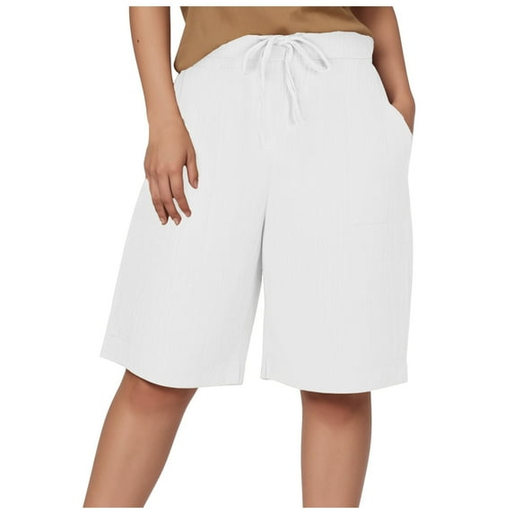 vigerkar Bermuda Shorts for Women Knee Length Elastic Waist Drawstring Loose Wide Leg Shorts Summer Casual Beach Clothes 2025 White, XXL