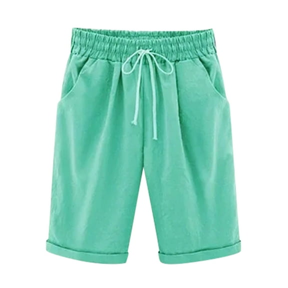 vigerkar Bermuda Shorts for Women Knee Length Plus Size Summer Casual Beach Elastic Waist Drawstring Comfy Trendy Long Shorts Green, M