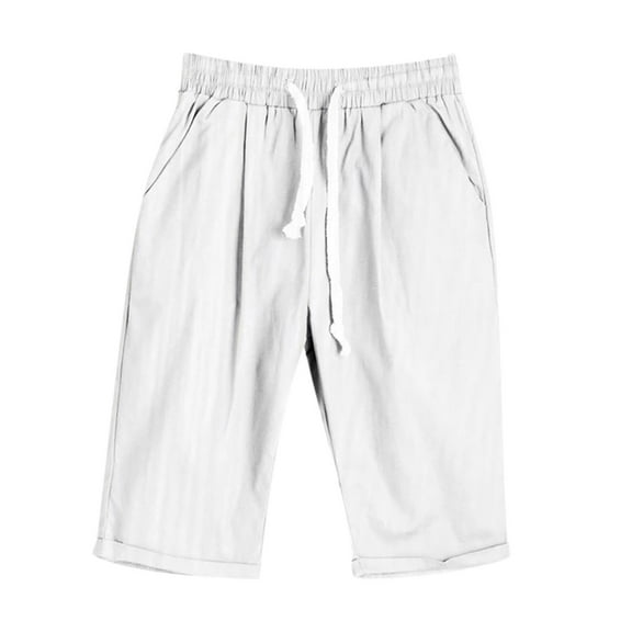 vigerkar Bermuda Shorts for Women Knee Length Plus Size Summer Casual Beach Elastic Waist Drawstring Comfy Trendy Long Shorts White, L