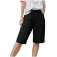 thumbnail image 1 of vigerkar Bermuda Shorts for Women Summer Casual Loose High Waisted Drawstring Beach Knee Length Pants with Flap Pockets Black, S, 1 of 5