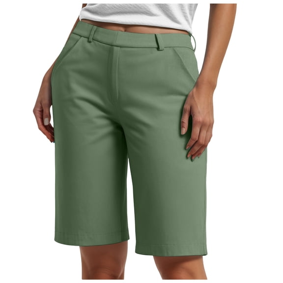vigerkar Bermuda Shorts for Women Trendy 2025 Casual Summer High Waisted Chino Shorts Straight Leg Hiking Vacation Outfits Green, XL
