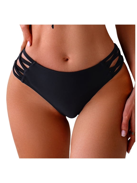 Bikini Bottoms for Women Moderate Coverage String Bathing Suit Bottom Summer Side Tie Low Rise Swim Bottom Black, S