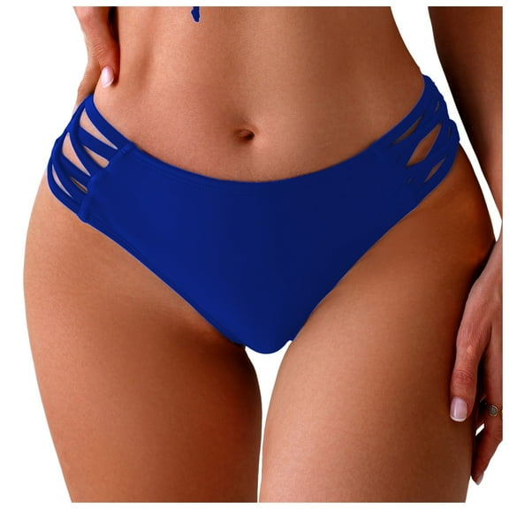 vigerkar Bikini Bottoms for Women Moderate Coverage String Bathing Suit Bottom Summer Side Tie Low Rise Swim Bottom Blue, M