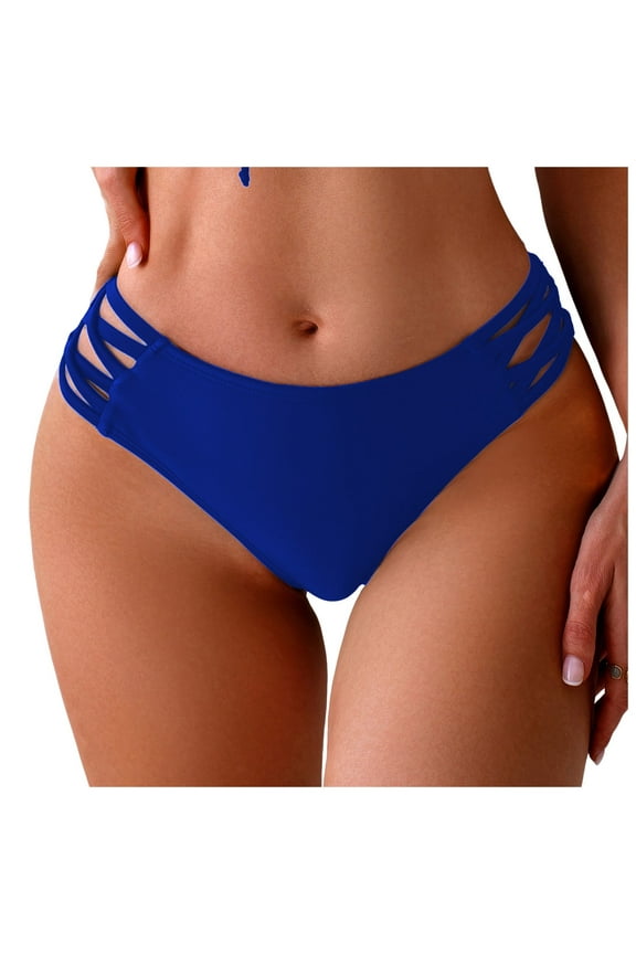 Bikini Bottoms for Women Moderate Coverage String Bathing Suit Bottom Summer Side Tie Low Rise Swim Bottom Blue, S
