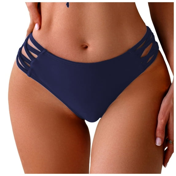 vigerkar Bikini Bottoms for Women Moderate Coverage String Bathing Suit Bottom Summer Side Tie Low Rise Swim Bottom Dark Blue, L