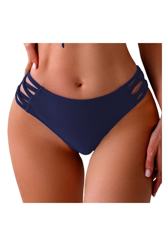 Bikini Bottoms for Women Moderate Coverage String Bathing Suit Bottom Summer Side Tie Low Rise Swim Bottom Dark Blue, XL