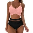 thumbnail image 1 of vigerkar Bikini Set for Women Two Piece Swimsuit Crew Neck Top Spaghetti Straps Cross Back Lace up Mid Rise Pink, L, 1 of 6