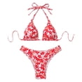 thumbnail image 1 of vigerkar Bikini Sets for Women Halter Floral Print Swimsuit Tie Side 2 Pieces Bathing Suit (Red, L), 1 of 8