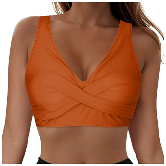 vigerkar Bikini Top for Women - 2025 Summer Full Coverage Swimsuit Tops Large Bust Swim Tops No Bottom Orange, XXL