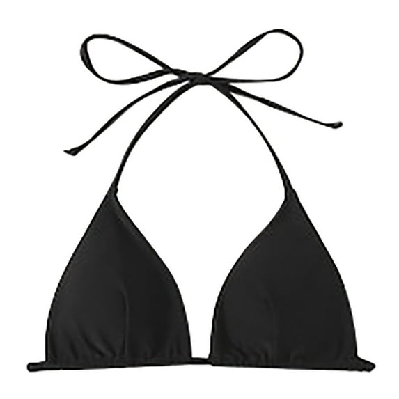 vigerkar Bikini Top for Women String Halter Swimsuit Top Triangle Sexy Padded Bathing Suit Top Black, M