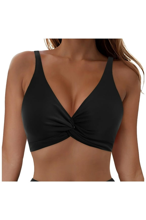 Bikini Tops for Women Push Up Swimsuit Top Lace Up Padded Bathing Suit Tops Twist Bikini Top Only Black, L