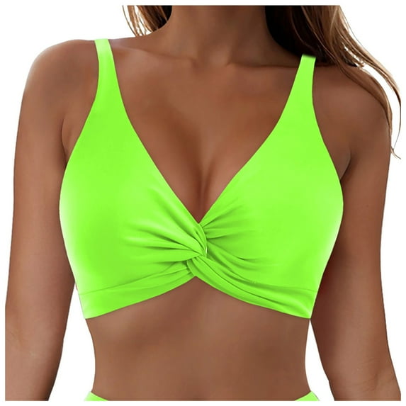 vigerkar Bikini Tops for Women Push Up Swimsuit Top Lace Up Padded Bathing Suit Tops Twist Bikini Top Only Green, L