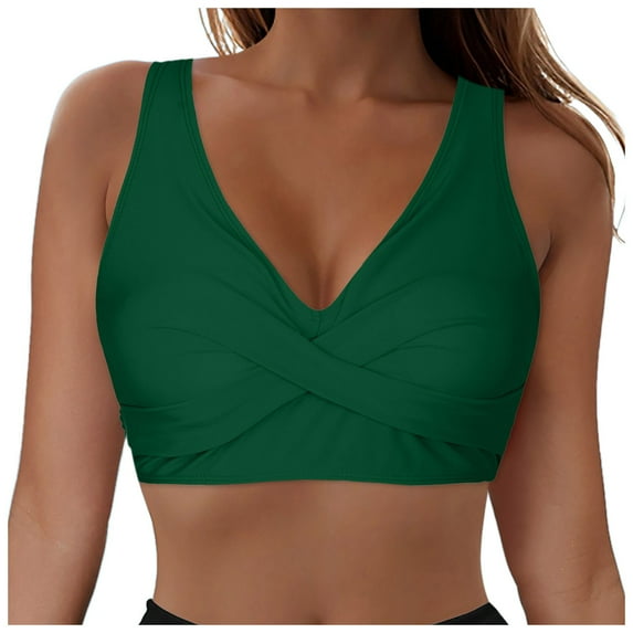 vigerkar Bikini Tops for Women Underwire Bathing Suit Top Push Up Criss Cross Swim Top Swimsuit Sexy V Neck Bikini Tops Only Green, M