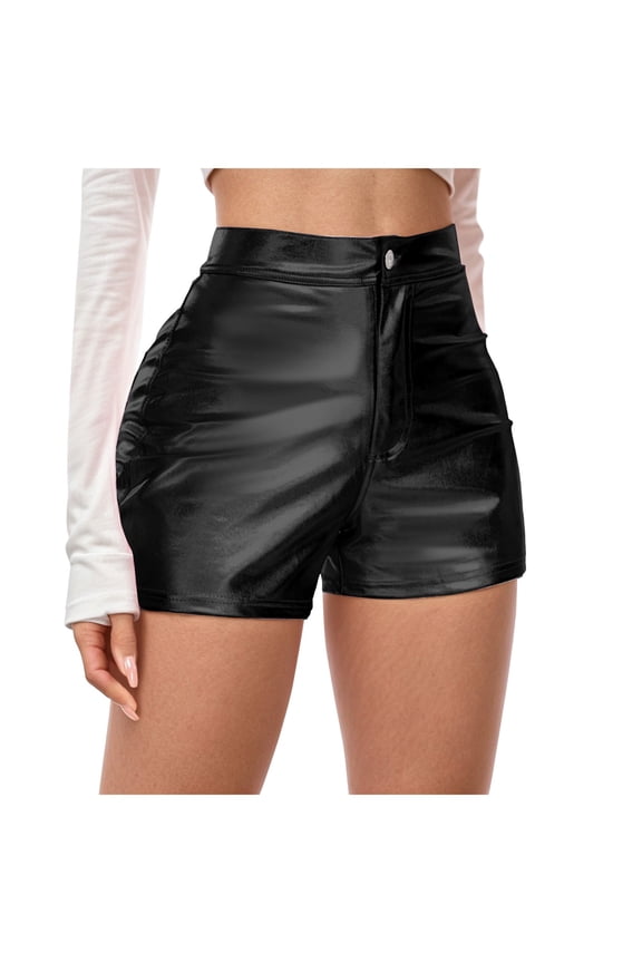 Black Leather Shorts High Waist Sexy Legging Shorts Womens Casual Leather Shorts Black, M