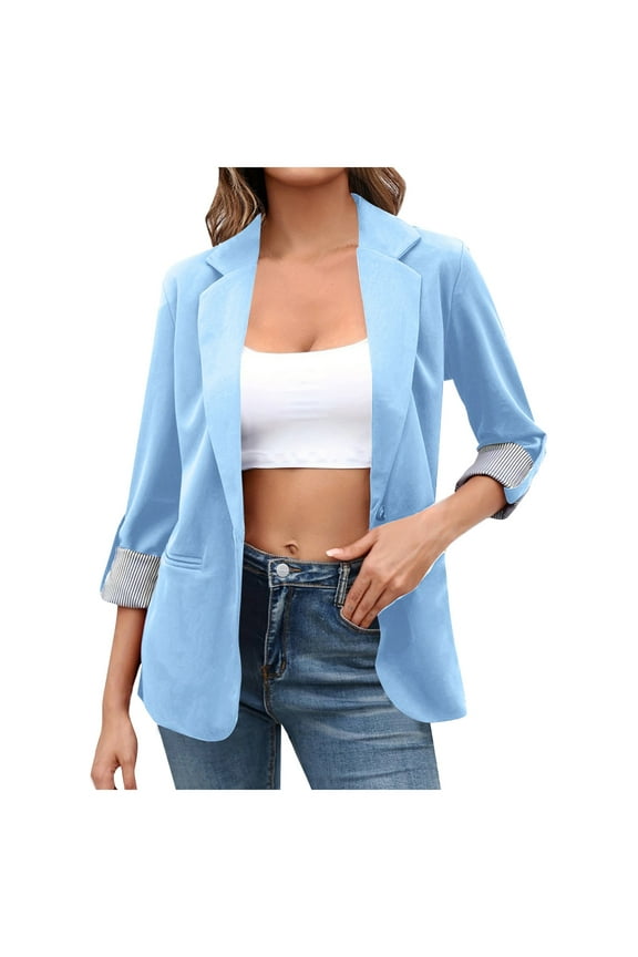 Blazer Jackets for Women with Pockets Open Front Long Sleeve Casual Work Office Blazers Sky Blue, XXL