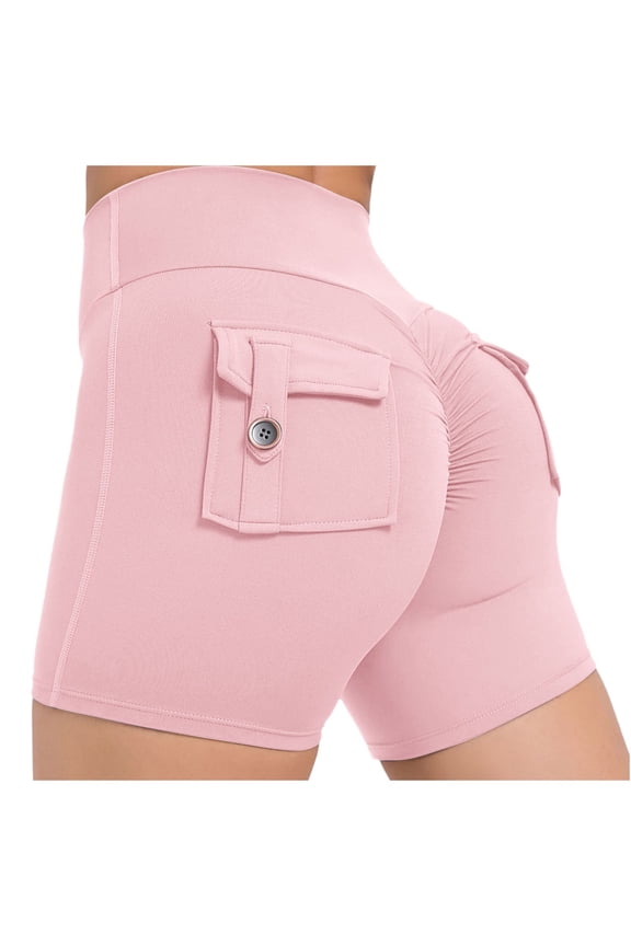 Booty Shorts for Women Scrunch Shorts with Pocket Cargo Workout Biker Gym Shorts Pink, M
