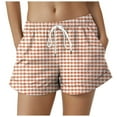 thumbnail image 1 of vigerkar Boxer Shorts for Women Summer Elastic Waist Vacation Beach Plaid Lounge Shorts Orange, L, 1 of 4