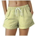 thumbnail image 1 of vigerkar Boxer Shorts for Women Summer Elastic Waist Vacation Beach Plaid Lounge Shorts Yellow, S, 1 of 4