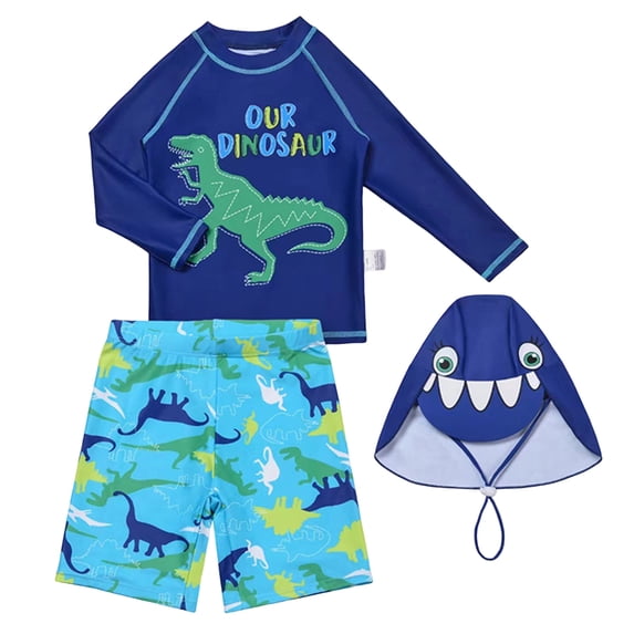 vigerkar Boy 3 Pieces Swimsuit Rash Guard Sets Sun Hat Dinosaur Print UPF 50+ Bathing Suit Swimwear (Mint Green, 2-3 Years)