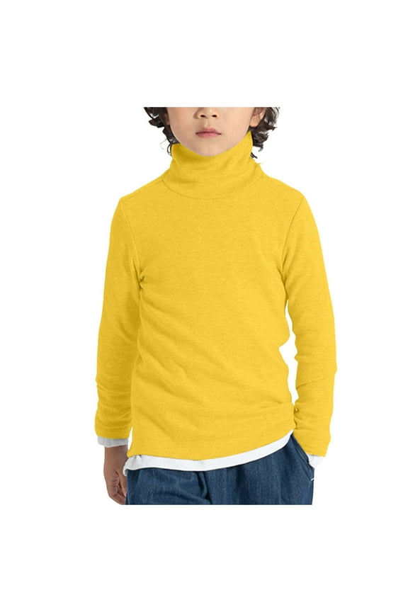 Boys Girls Long Sleeve Shirts Toddler Turtle Neck Sweatshirt Basic Soft Cotton Tees for Kids Teen Girl Going Out Tops (Yellow, 7-8 Years)