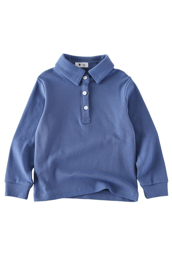 Boys Long Sleeve Polo Shirt Toddler Baby Boys Back to School Shirt Button Up Shirt (Dark Blue, 3-4 Years)