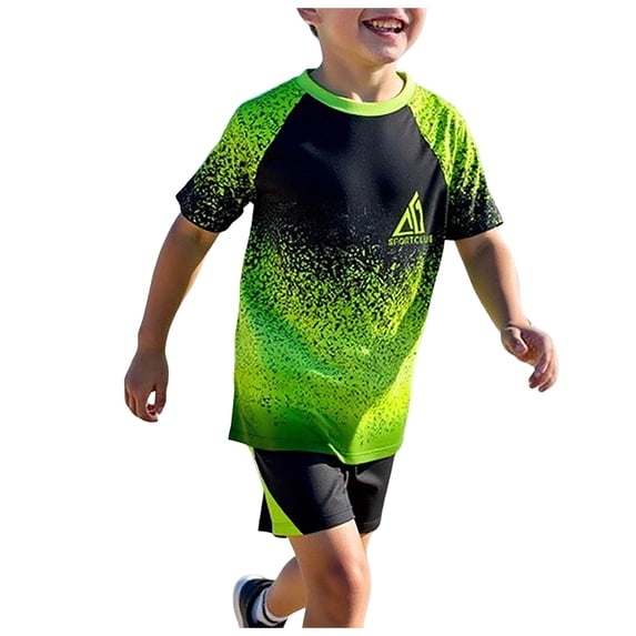 vigerkar Boys Rash Guard Set for Boys 2 Piece Swimsuits Short Sleeve Bathing Suits with Trunks Quick Dry Swim Shirts (Green, 7-8 Years)