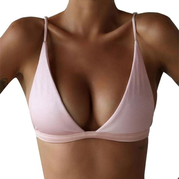 vigerkar Bralettes for Women Triangle Padded Bralette Deep V Seamless Bras No Underwire Comfortable Wireless Everyday Bras Pink, XL