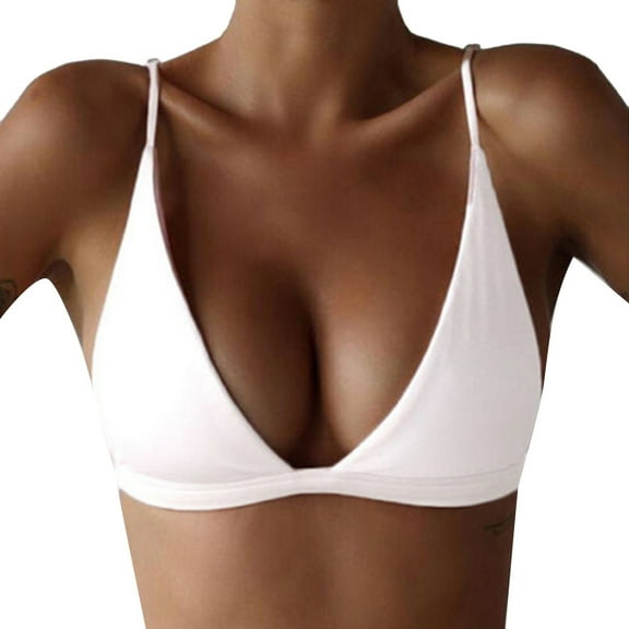 vigerkar Bralettes for Women Triangle Padded Bralette Deep V Seamless Bras No Underwire Comfortable Wireless Everyday Bras White, S