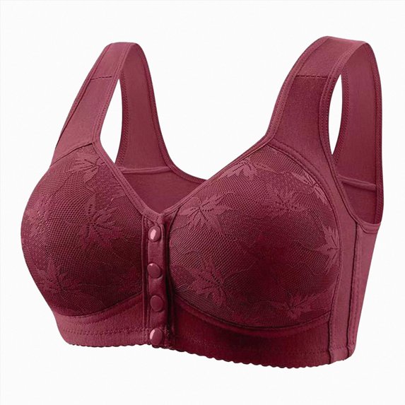 vigerkar Bras Women Front Closure No Underwire Comfortable Bra Breathable Push Up Full Coverage Bralette Supportive (Wine, 44)