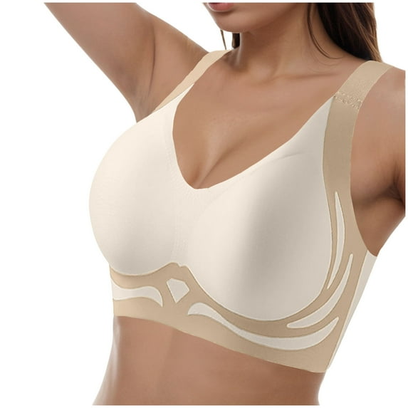 vigerkar Breathable Anti Sagging Sports Bras for Women Seamless Comfort Wireless Bra Push Up High Support Full Coverage Bra White, L