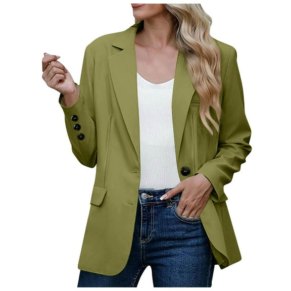 vigerkar Business Casual Blazer for Women Suit Jackets Dressy Long Sleeve Open Front Work Office Button Blazer Jacket Dark Green, XXL